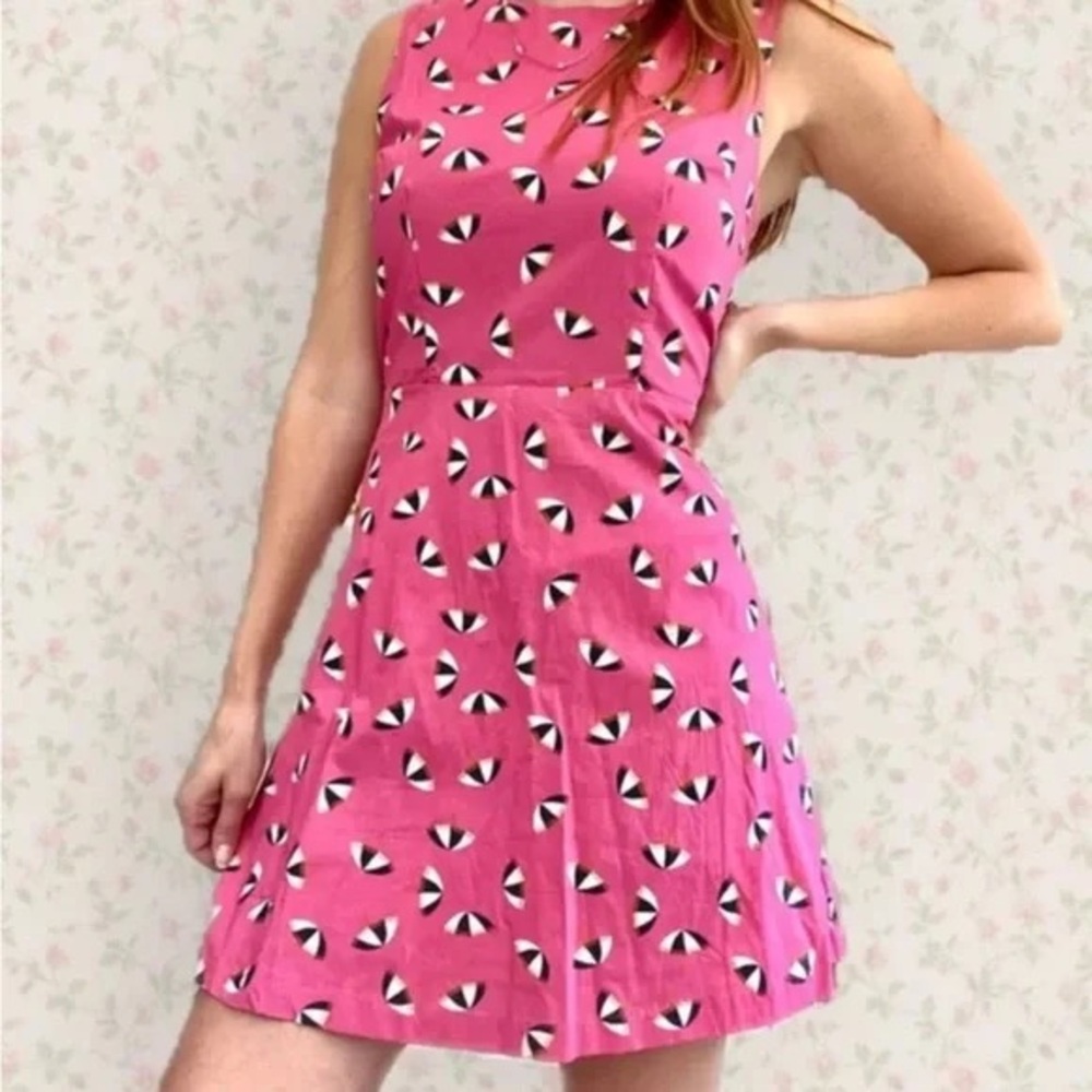 NEW Modcloth Pink Umbrella Print Halter A-Line Open Back Sundress 10 Sleeveless